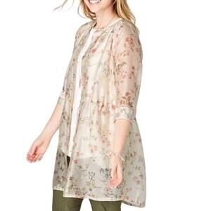 J Jill Barley Jacket  Floral Sheer Linen Blend Size L Tunic Top Long Sleeve Fall